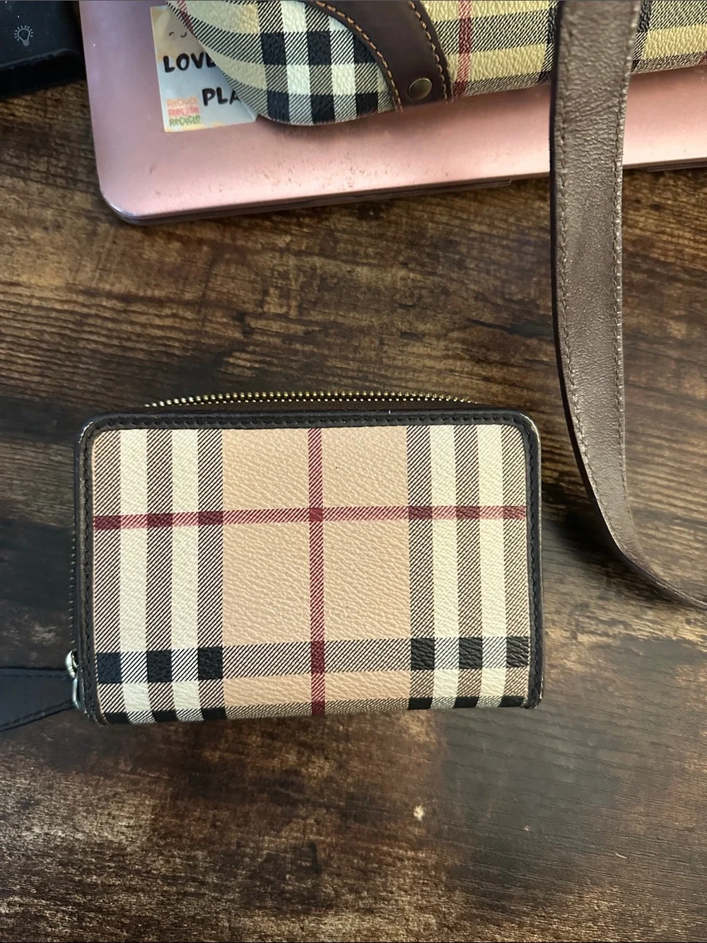 Burberry Classic Plaid Zip Wallet - Beige/Brown